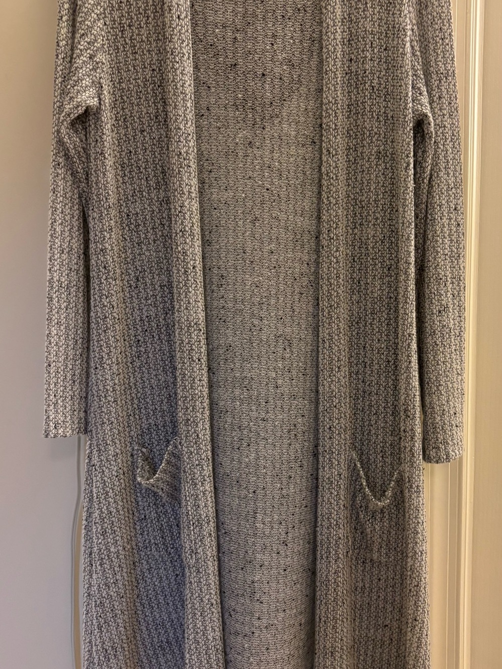 Long Open-Front Grey Knit Women's Sweater Cardigan